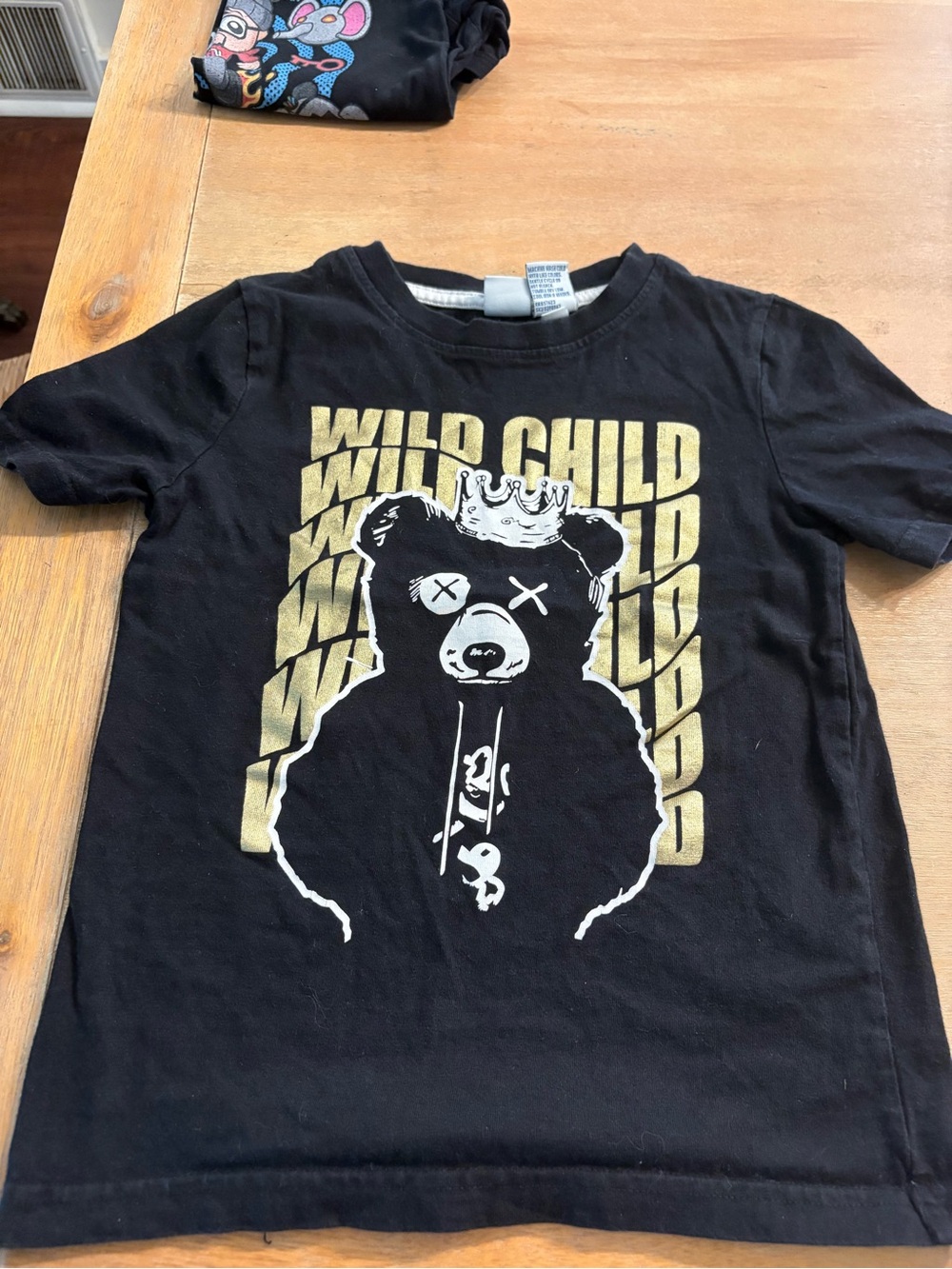 Kids' Black 'Wild Child' Tee with Gold Bear Graphic